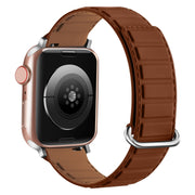 For Apple Watch SE 44mm Reverse Buckle Magnetic Silicone Watch Band(Silver Buckle Brown)