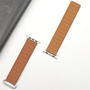 For Apple Watch SE 44mm Reverse Buckle Magnetic Silicone Watch Band(Silver Buckle Brown)