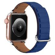 For Apple Watch Series 2 38mm Reverse Buckle Magnetic Silicone Watch Band(Silver Buckle Blue)