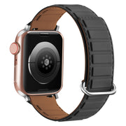 For Apple Watch 38mm Reverse Buckle Magnetic Silicone Watch Band(Silver Buckle Grey Brown)