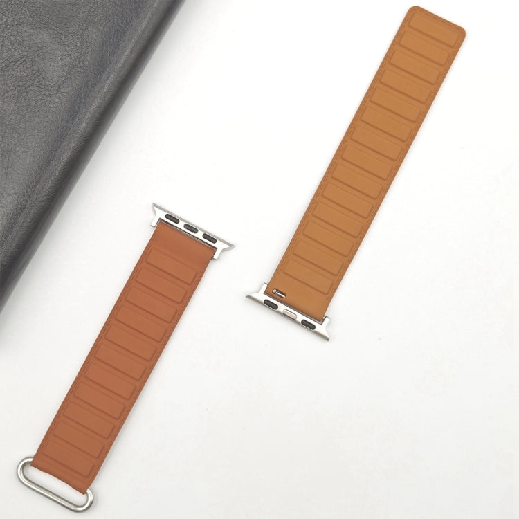 For Apple Watch Series 10 46mm Reverse Buckle Magnetic Silicone Watch Band(Silver Buckle Brown)