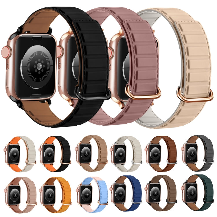 For Apple Watch 42mm Reverse Buckle Magnetic Silicone Watch Band(Silver Buckle Blue)