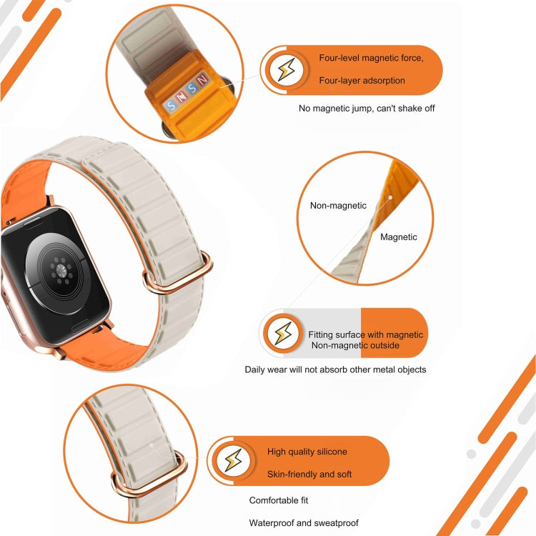 For Apple Watch SE 44mm Reverse Buckle Magnetic Silicone Watch Band(Silver Buckle Grey Brown)
