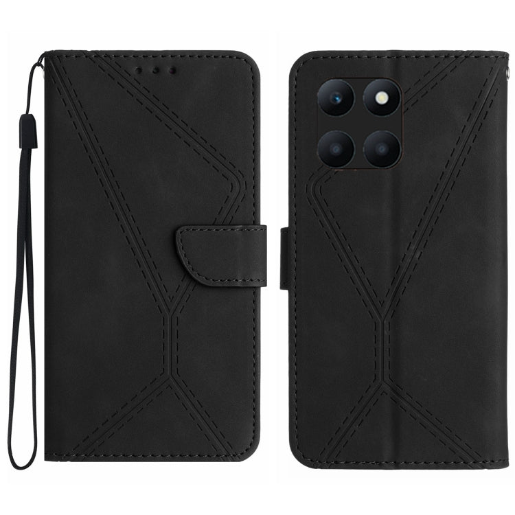 For Honor X6A Stitching Embossed Leather Phone Case(Black)