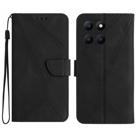 For Honor X6A Stitching Embossed Leather Phone Case(Black)