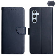 For Samsung Galaxy S23 FE 5G HT02 Genuine Leather Fingerprint-proof Flip Phone Case(Blue)