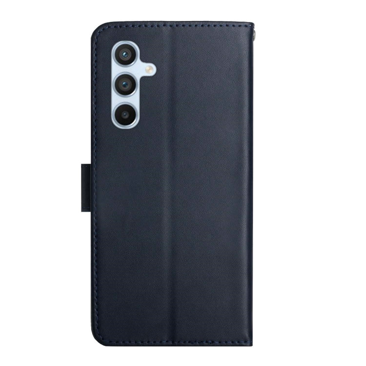 For Samsung Galaxy S24+ 5G HT02 Genuine Leather Fingerprint-proof Flip Phone Case(Blue)