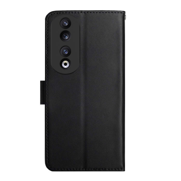 For Honor 90 HT02 Genuine Leather Fingerprint-proof Flip Phone Case(Black)