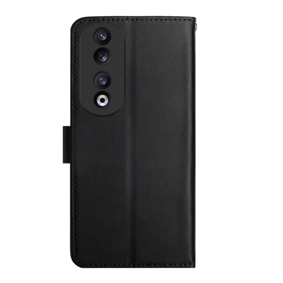 For Honor 90 HT02 Genuine Leather Fingerprint-proof Flip Phone Case(Black)