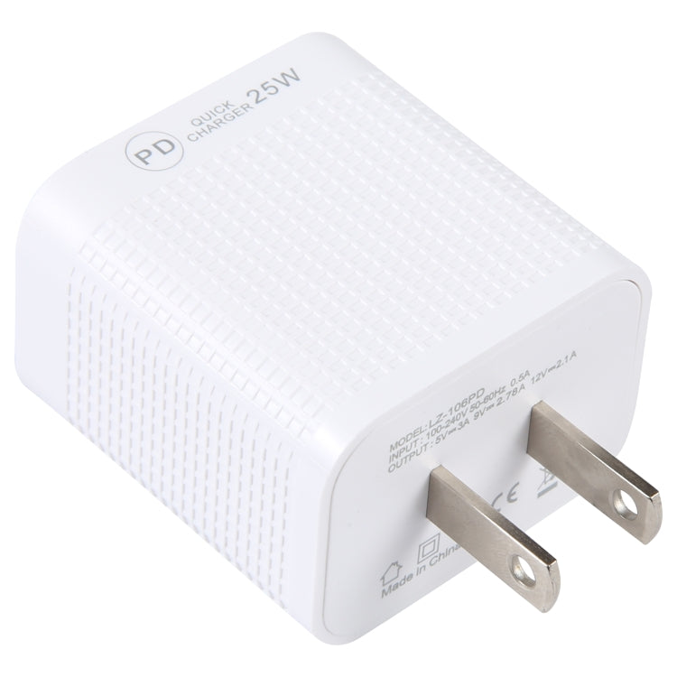 LZ-106PD 25W USB-C / Type-C Ports Plaid Pattern Travel Charger, US Plug(White)
