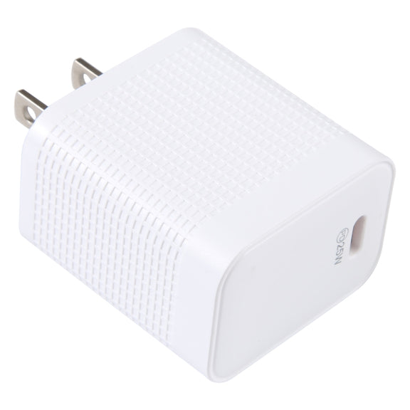 LZ-106PD 25W USB-C / Type-C Ports Plaid Pattern Travel Charger, US Plug(White)