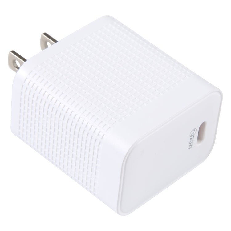 LZ-106PD 25W USB-C / Type-C Ports Plaid Pattern Travel Charger, US Plug(White)