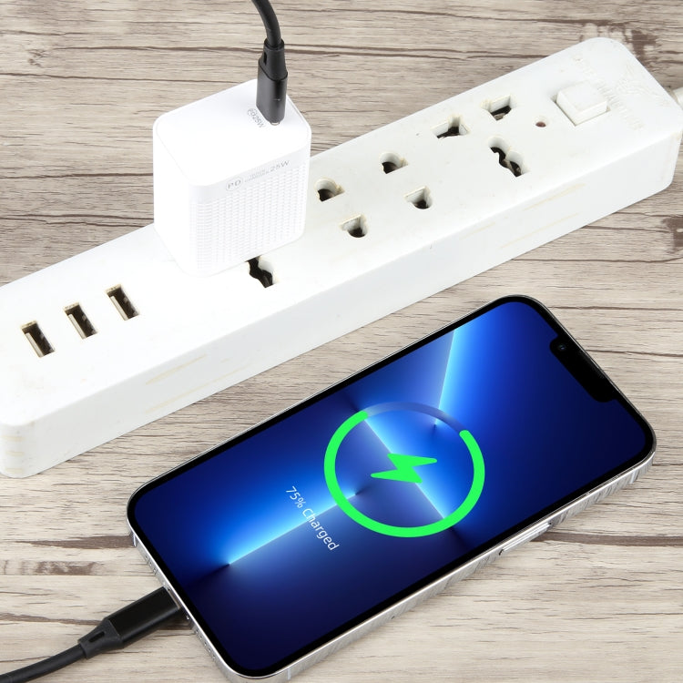 LZ-106PD 25W USB-C / Type-C Ports Plaid Pattern Travel Charger, US Plug(White)