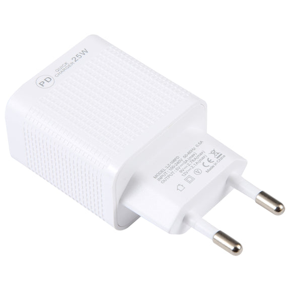 LZ-106PD 25W USB-C / Type-C Ports Plaid Pattern Travel Charger, EU Plug(White)