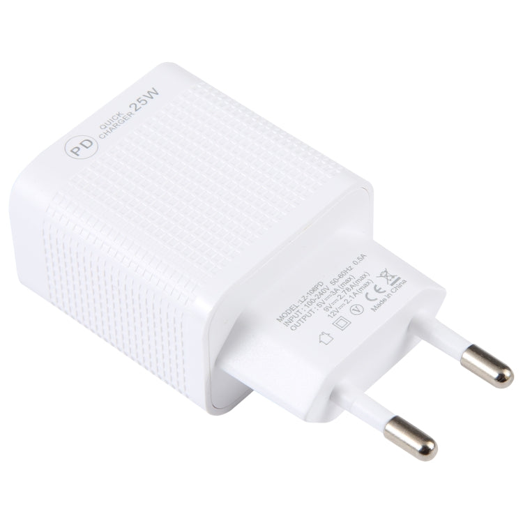 LZ-106PD 25W USB-C / Type-C Ports Plaid Pattern Travel Charger, EU Plug(White)