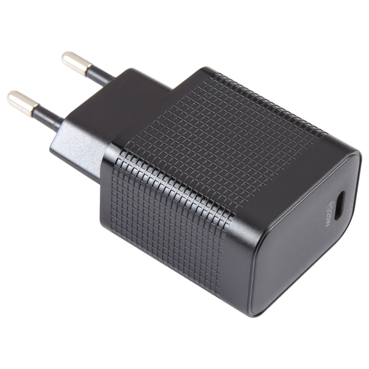 LZ-106PD 25W USB-C / Type-C Ports Plaid Pattern Travel Charger, EU Plug(Black)