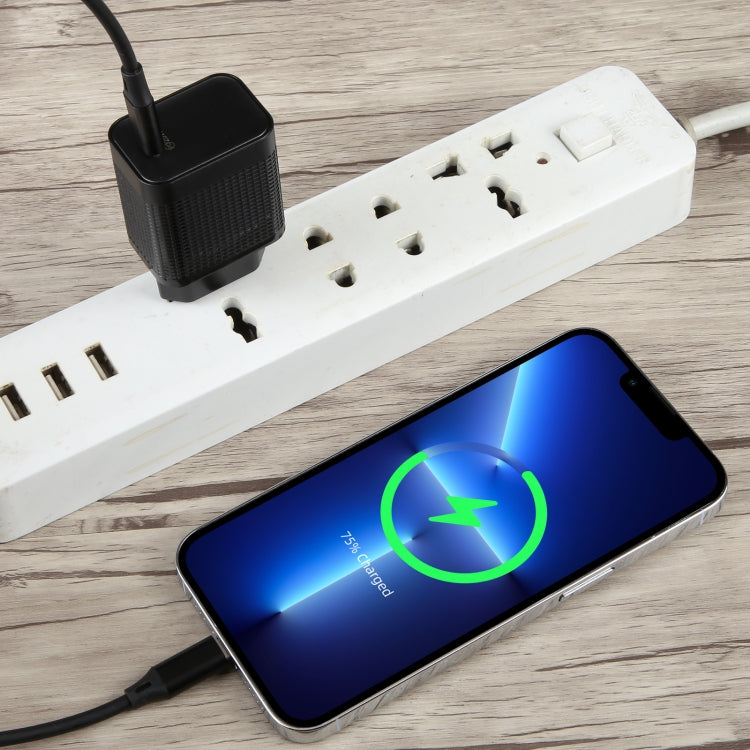 LZ-106PD 25W USB-C / Type-C Ports Plaid Pattern Travel Charger, EU Plug(Black)