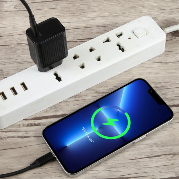 LZ-106PD 25W USB-C / Type-C Ports Plaid Pattern Travel Charger, EU Plug(Black)