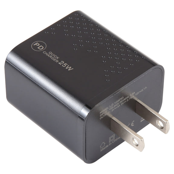 LZ-105PD 25W USB-C / Type-C Ports Dot Pattern Travel Charger, US Plug(Black)