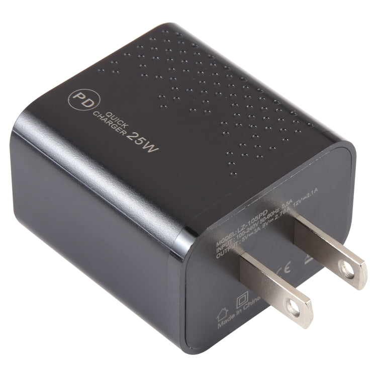 LZ-105PD 25W USB-C / Type-C Ports Dot Pattern Travel Charger, US Plug(Black)