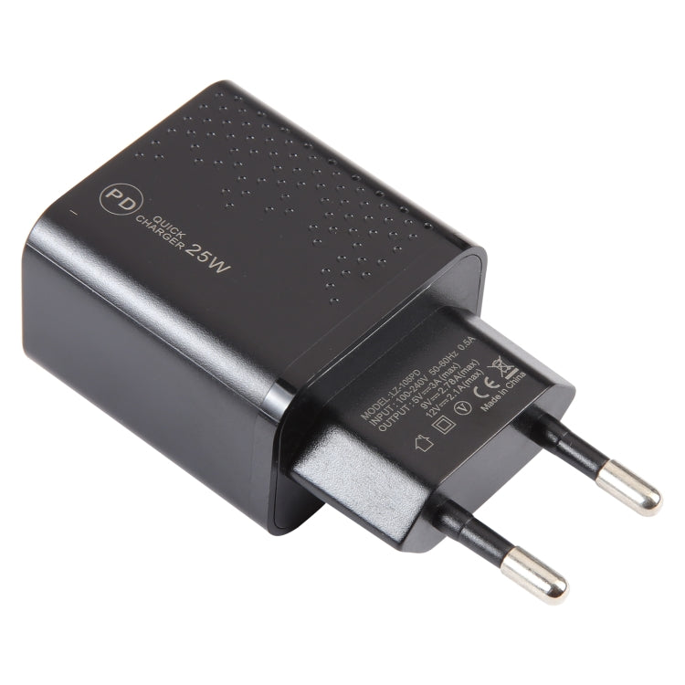 LZ-105PD 25W USB-C / Type-C Ports Dot Pattern Travel Charger, EU Plug(Black)