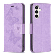 For Samsung Galaxy S23 FE 5G Embossing Two Butterflies Pattern Leather Phone Case(Purple)