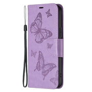For Samsung Galaxy S23 FE 5G Embossing Two Butterflies Pattern Leather Phone Case(Purple)