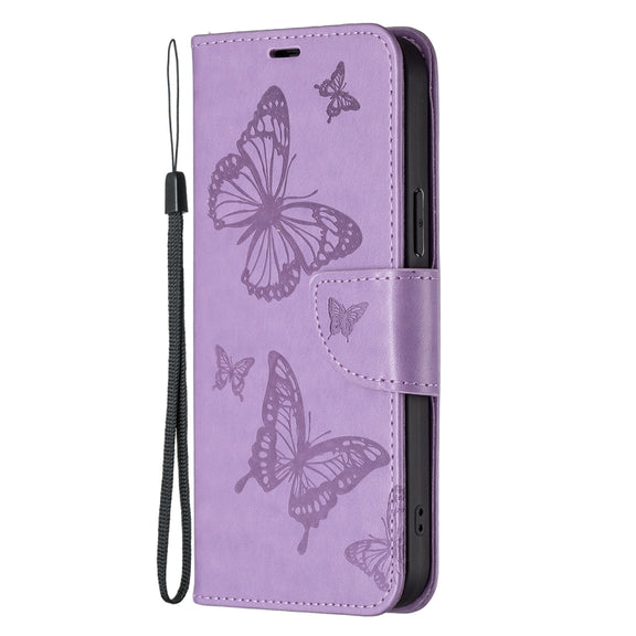 For Samsung Galaxy S23 FE 5G Embossing Two Butterflies Pattern Leather Phone Case(Purple)