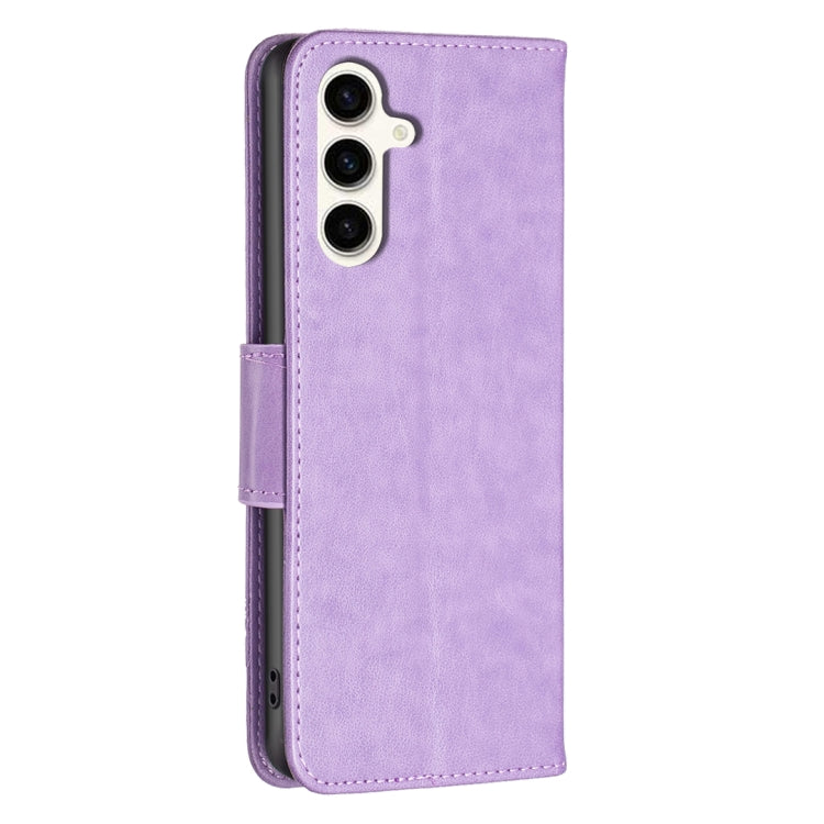 For Samsung Galaxy S23 FE 5G Embossing Two Butterflies Pattern Leather Phone Case(Purple)