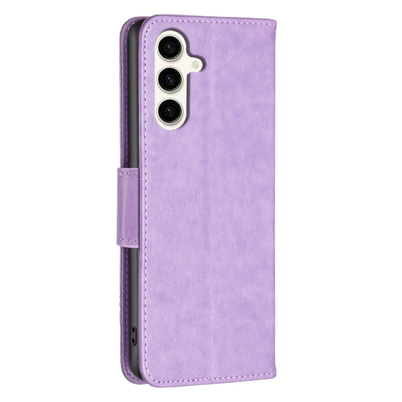 For Samsung Galaxy S23 FE 5G Embossing Two Butterflies Pattern Leather Phone Case(Purple)