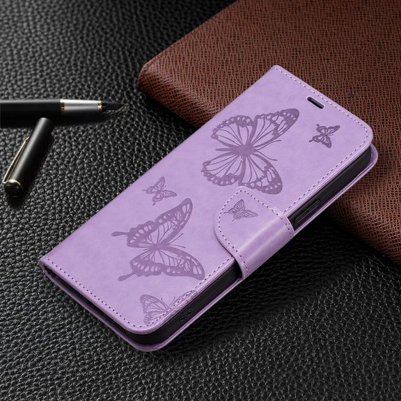 For Samsung Galaxy S23 FE 5G Embossing Two Butterflies Pattern Leather Phone Case(Purple)