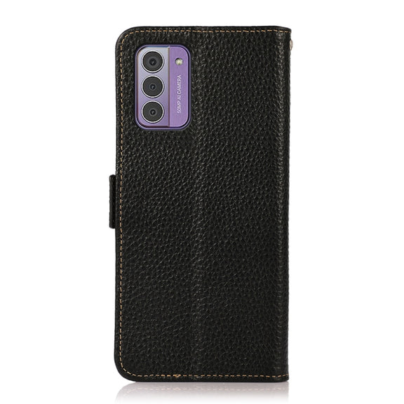 For Nokia G42 KHAZNEH Side-Magnetic Litchi Genuine Leather RFID Phone Case(Black)