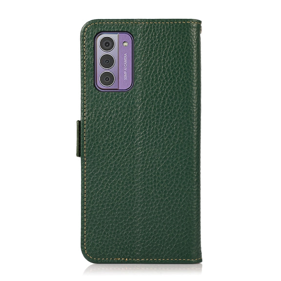 For Nokia G42 KHAZNEH Side-Magnetic Litchi Genuine Leather RFID Phone Case(Green)