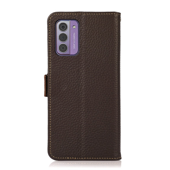 For Nokia G42 KHAZNEH Side-Magnetic Litchi Genuine Leather RFID Phone Case(Brown)