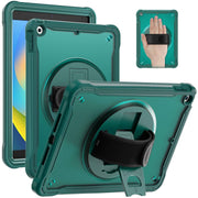 For iPad 10.2 2021 / 2020 / 2019 Heavy Duty Hybrid Tablet Case with Handle & Strap(Dark Green)
