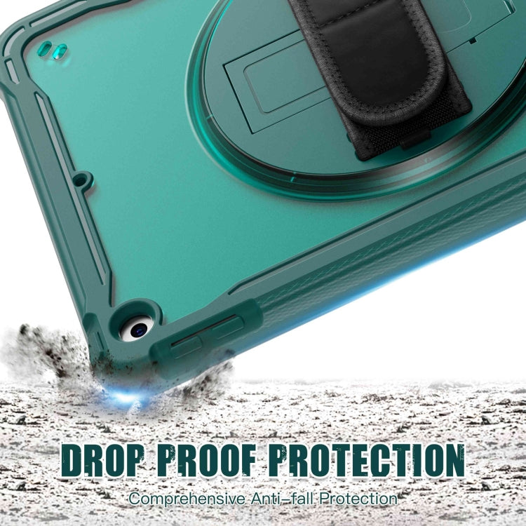 For iPad 10.2 2021 / 2020 / 2019 Heavy Duty Hybrid Tablet Case with Handle & Strap(Dark Green)