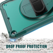 For iPad 10.2 2021 / 2020 / 2019 Heavy Duty Hybrid Tablet Case with Handle & Strap(Dark Green)