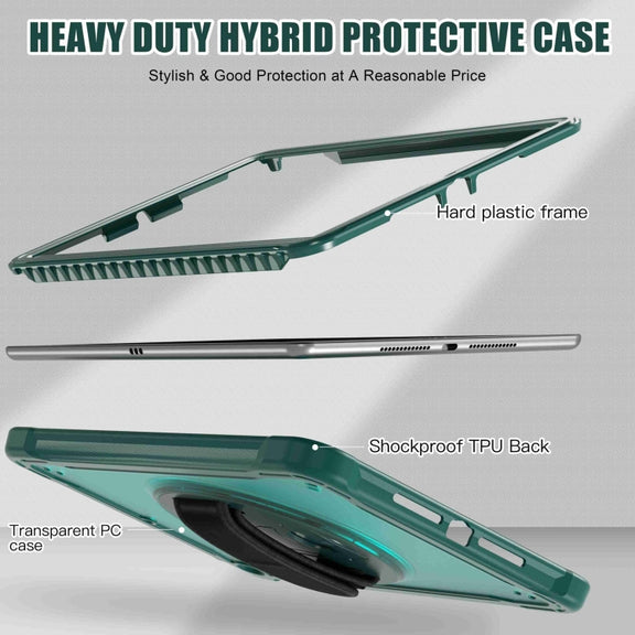For iPad 10.2 2021 / 2020 / 2019 Heavy Duty Hybrid Tablet Case with Handle & Strap(Dark Green)