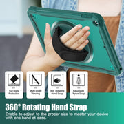 For iPad 10.2 2021 / 2020 / 2019 Heavy Duty Hybrid Tablet Case with Handle & Strap(Dark Green)