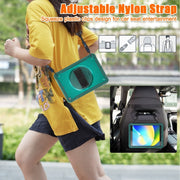 For iPad 10.2 2021 / 2020 / 2019 Heavy Duty Hybrid Tablet Case with Handle & Strap(Dark Green)