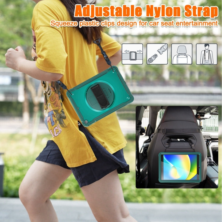 For iPad 10.2 2021 / 2020 / 2019 Heavy Duty Hybrid Tablet Case with Handle & Strap(Dark Green)