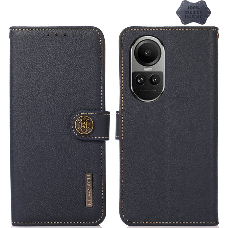 For OPPO Reno10 Global / 10 Pro Global KHAZNEH Custer Texture RFID Genuine Leather Phone Case(Blue)