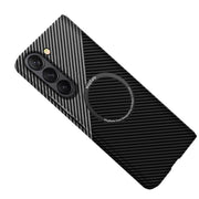 For Samsung Galaxy Z Fold5 Carbon Fiber Texture MagSafe Magnetic Phone Case(Black Silver)