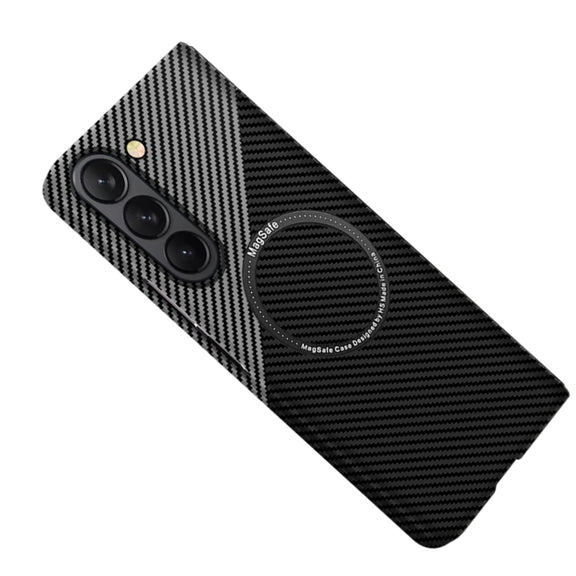 For Samsung Galaxy Z Fold5 Carbon Fiber Texture MagSafe Magnetic Phone Case(Black Silver)