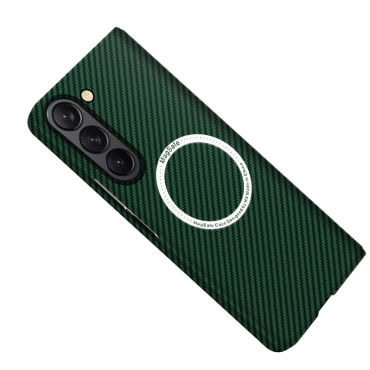 For Samsung Galaxy Z Fold5 Carbon Fiber Texture MagSafe Magnetic Phone Case(Green)