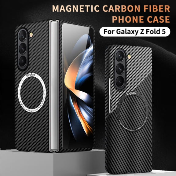 For Samsung Galaxy Z Fold5 Carbon Fiber Texture MagSafe Magnetic Phone Case(Red)