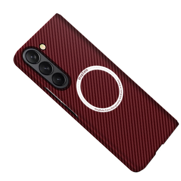 For Samsung Galaxy Z Fold5 Carbon Fiber Texture MagSafe Magnetic Phone Case(Red)