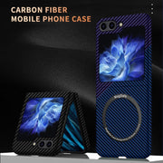 For Samsung Galaxy Z Flip5 Carbon Fiber Texture MagSafe Magnetic Phone Case(Blue)