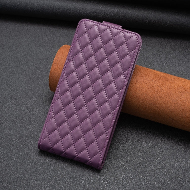 For iPhone 16 Pro Max Diamond Lattice Vertical Flip Leather Phone Case(Dark Purple)