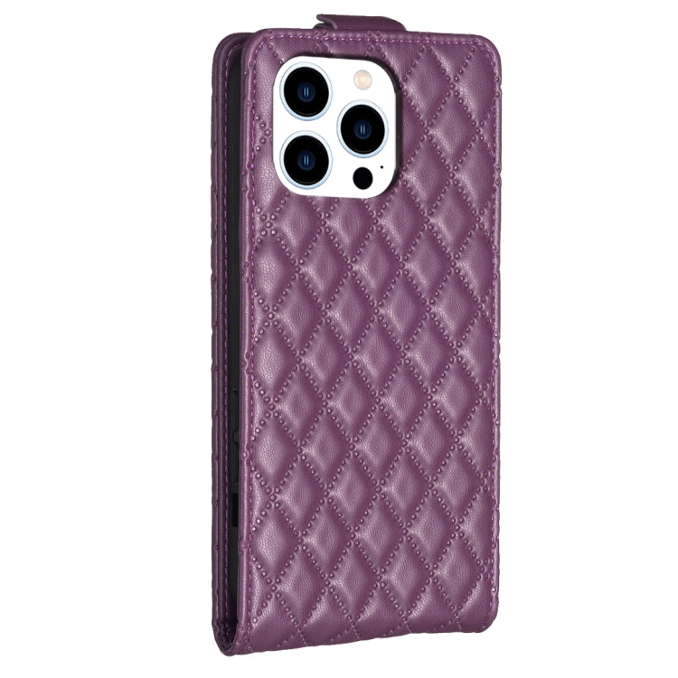 For iPhone 16 Pro Max Diamond Lattice Vertical Flip Leather Phone Case(Dark Purple)
